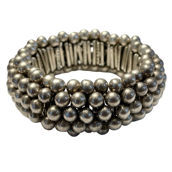 Metal Pointu’s Jewelry - Vintage Signed Metal Pointu’s of Paris Silver Metal Stretch Bracelet